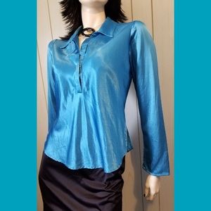 Vintage 90s ABS ALLEN SCHWARTZ Blue Satin Top